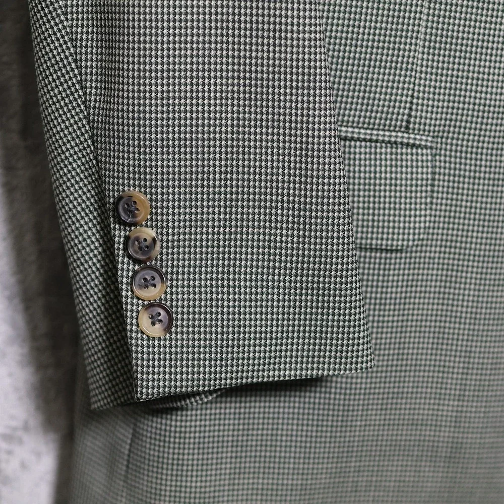 Ermenegildo Zegna Sport Coat Mens 46R Green Brown Houndstooth Two-Button Wool